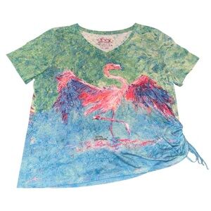 Leoma Lovegrove Flamingo Print Side Tie T-shirt Size XXL